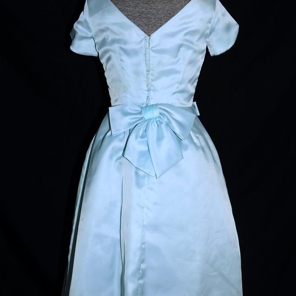 VTG 60's Pastel Turquoise Blue Party Prom Dress - Picture 11 of 14